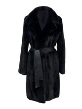 Load image into Gallery viewer, Black Mink Jacket with Leather belt 110 cm