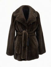 Load image into Gallery viewer, Brown Mink Jacket with a belt