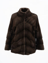 Load image into Gallery viewer, Brown Mink Jacket with Chevron cut