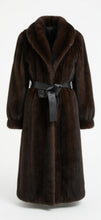 Load image into Gallery viewer, Machogany Full lenght Mink Jacket with leather belt 125 cm