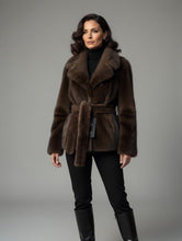 Load image into Gallery viewer, Brown Mink Jacket with a belt