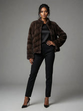 Load image into Gallery viewer, Brown Mink Jacket with Chevron cut