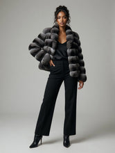 Load image into Gallery viewer, Natural Chinchilla Black Velvet jacket