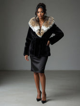 Load image into Gallery viewer, Black Mink with Lynx lined hood belted jacket