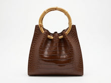Load image into Gallery viewer, Bamboo handle pleated bag in Crocodile