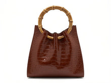 Load image into Gallery viewer, Bamboo handle pleated bag in Crocodile