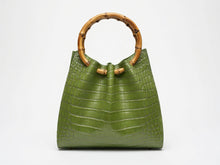 Load image into Gallery viewer, Bamboo handle pleated bag in Crocodile