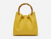 Load image into Gallery viewer, Bamboo handle pleated bag in Crocodile