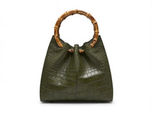 Load image into Gallery viewer, Bamboo handle pleated bag in Crocodile