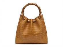 Load image into Gallery viewer, Bamboo handle pleated bag in Crocodile