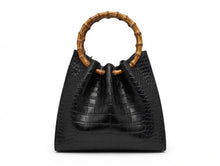 Load image into Gallery viewer, Bamboo handle pleated bag in Crocodile