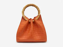Load image into Gallery viewer, Bamboo handle pleated bag in Crocodile