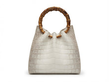 Load image into Gallery viewer, Bamboo handle pleated bag in Crocodile