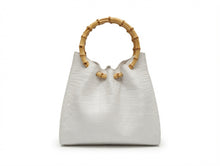 Load image into Gallery viewer, Bamboo handle pleated bag in Crocodile