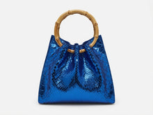 Load image into Gallery viewer, Bamboo handle pleated bag in python