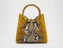 Load image into Gallery viewer, Bamboo handle pleated bag in python