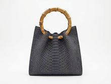 Load image into Gallery viewer, Bamboo handle pleated bag in python