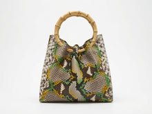 Load image into Gallery viewer, Bamboo handle pleated bag in python