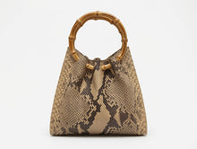 Load image into Gallery viewer, Bamboo handle pleated bag in python