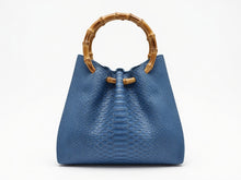 Load image into Gallery viewer, Bamboo handle pleated bag in python
