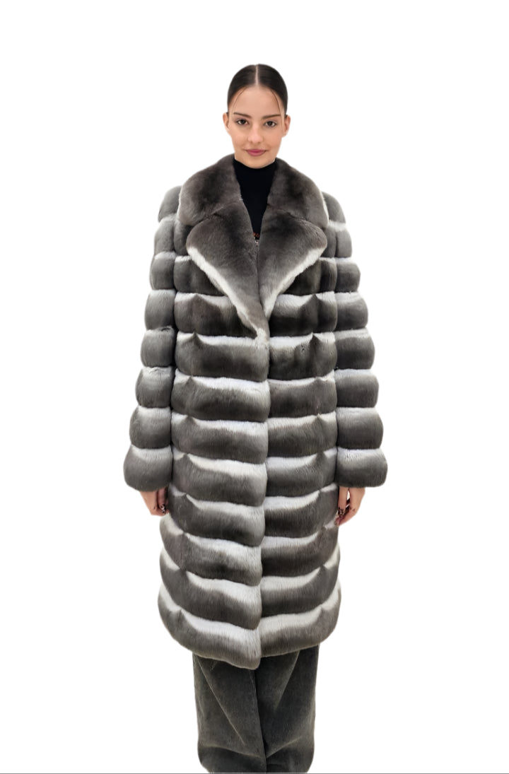 2025-2026 Fall Winter collection Chinchilla jacket with English collar Graphite color