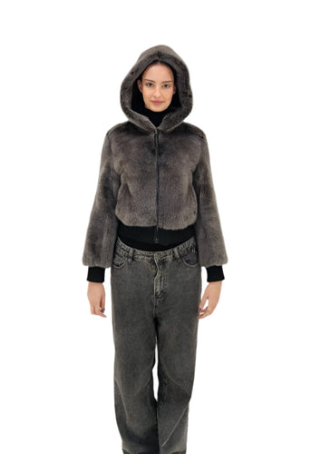 2025-2026 Fall Winter collection Hooded mink bomber