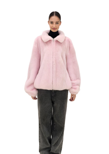2025-2026 Fall Winter collection oversized Mink Bomber in Pink