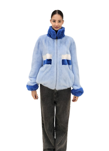 2025-2026 Fall Winter collection Blue Multicolor Bomber jacket in Mink
